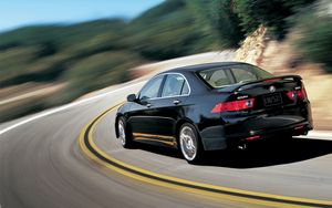 Preview wallpaper acura, tsx, 2006, black, rear view, style, cars, speed, trees, nature, asphalt