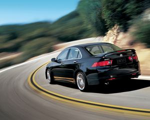 Preview wallpaper acura, tsx, 2006, black, rear view, style, cars, speed, trees, nature, asphalt