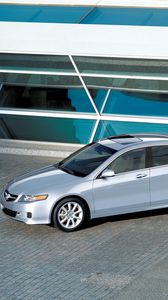 Preview wallpaper acura, tsx, 2006, metallic silver, top view, style, cars, building