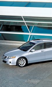 Preview wallpaper acura, tsx, 2006, metallic silver, top view, style, cars, building