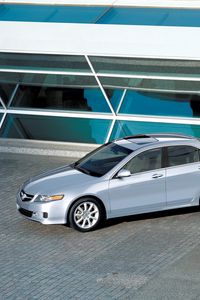 Preview wallpaper acura, tsx, 2006, metallic silver, top view, style, cars, building