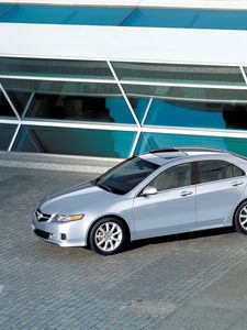 Preview wallpaper acura, tsx, 2006, metallic silver, top view, style, cars, building