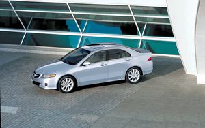 Preview wallpaper acura, tsx, 2006, metallic silver, top view, style, cars, building