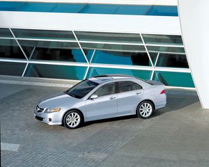 Preview wallpaper acura, tsx, 2006, metallic silver, top view, style, cars, building