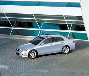 Preview wallpaper acura, tsx, 2006, metallic silver, top view, style, cars, building