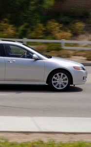 Preview wallpaper acura, tsx, 2006, silver metallic, side view, style, cars, speed, nature, trees, asphalt