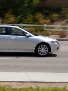 Preview wallpaper acura, tsx, 2006, silver metallic, side view, style, cars, speed, nature, trees, asphalt