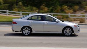 Preview wallpaper acura, tsx, 2006, silver metallic, side view, style, cars, speed, nature, trees, asphalt