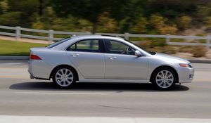 Preview wallpaper acura, tsx, 2006, silver metallic, side view, style, cars, speed, nature, trees, asphalt