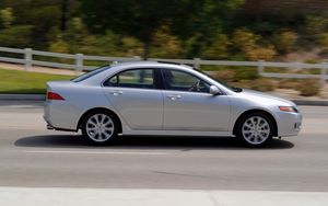 Preview wallpaper acura, tsx, 2006, silver metallic, side view, style, cars, speed, nature, trees, asphalt