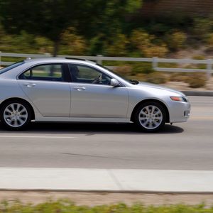 Preview wallpaper acura, tsx, 2006, silver metallic, side view, style, cars, speed, nature, trees, asphalt