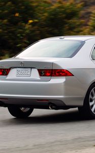 Preview wallpaper acura, tsx, 2006, metallic silver, rear view, style, cars, speed, shrubs, grass, asphalt