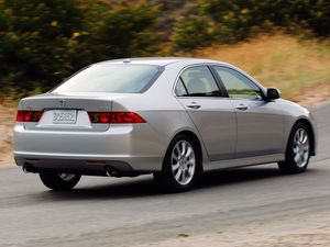 Preview wallpaper acura, tsx, 2006, metallic silver, rear view, style, cars, speed, shrubs, grass, asphalt