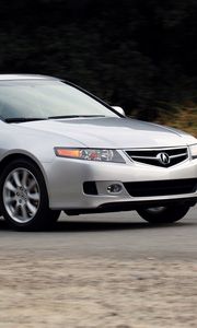 Preview wallpaper acura, tsx, 2006, silver metallic, side view, style, cars, speed, nature, shrubs, asphalt