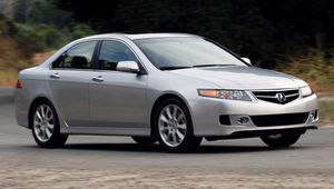 Preview wallpaper acura, tsx, 2006, silver metallic, side view, style, cars, speed, nature, shrubs, asphalt