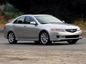 Preview wallpaper acura, tsx, 2006, silver metallic, side view, style, cars, speed, nature, shrubs, asphalt
