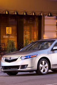 Preview wallpaper acura, tsx, 2008, silver metallic, side view, style, cars, street, building, asphalt