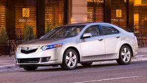 Preview wallpaper acura, tsx, 2008, silver metallic, side view, style, cars, street, building, asphalt