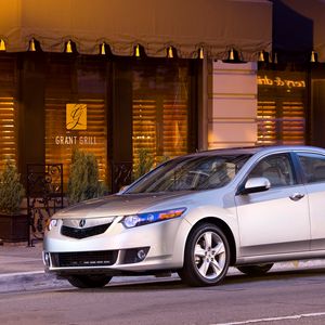 Preview wallpaper acura, tsx, 2008, silver metallic, side view, style, cars, street, building, asphalt