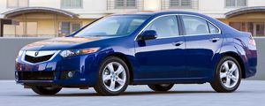 Preview wallpaper acura, tsx, 2008, blue, side view, style, cars, buildings, asphalt
