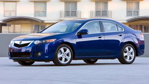 Preview wallpaper acura, tsx, 2008, blue, side view, style, cars, buildings, asphalt