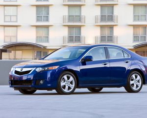 Preview wallpaper acura, tsx, 2008, blue, side view, style, cars, buildings, asphalt