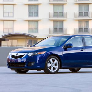 Preview wallpaper acura, tsx, 2008, blue, side view, style, cars, buildings, asphalt