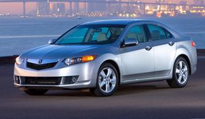 Preview wallpaper acura, tsx, 2008, silver metallic, side view, style, cars, sunset, city, lights, bridge, asphalt