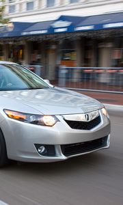Preview wallpaper acura, tsx, 2008, silver metallic, side view, style, cars, speed, street, building, asphalt