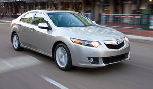 Preview wallpaper acura, tsx, 2008, silver metallic, side view, style, cars, speed, street, building, asphalt