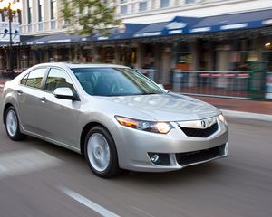 Preview wallpaper acura, tsx, 2008, silver metallic, side view, style, cars, speed, street, building, asphalt