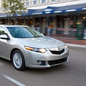 Preview wallpaper acura, tsx, 2008, silver metallic, side view, style, cars, speed, street, building, asphalt