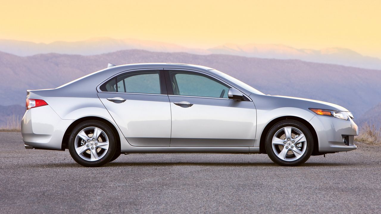 Wallpaper acura, tsx, 2008, silver metallic, side view, style, cars, sunset, mountains, asphalt