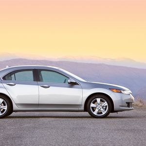 Preview wallpaper acura, tsx, 2008, silver metallic, side view, style, cars, sunset, mountains, asphalt