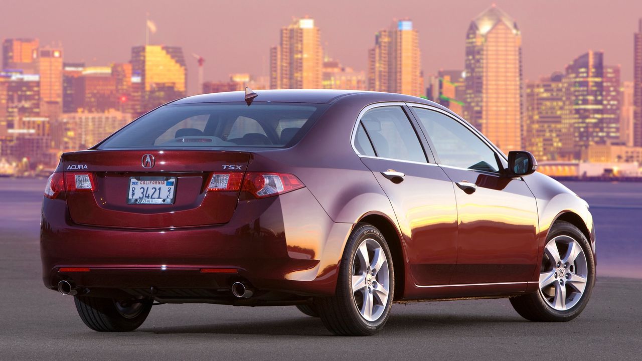 Wallpaper acura, tsx, 2008, red, rear view, style, cars, city, house, lights, asphalt