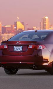 Preview wallpaper acura, tsx, 2008, red, rear view, style, cars, city, house, lights, asphalt