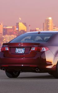 Preview wallpaper acura, tsx, 2008, red, rear view, style, cars, city, house, lights, asphalt