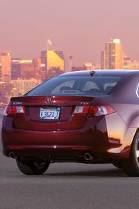 Preview wallpaper acura, tsx, 2008, red, rear view, style, cars, city, house, lights, asphalt