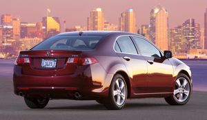 Preview wallpaper acura, tsx, 2008, red, rear view, style, cars, city, house, lights, asphalt