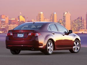 Preview wallpaper acura, tsx, 2008, red, rear view, style, cars, city, house, lights, asphalt