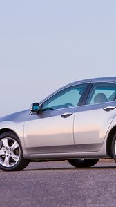 Preview wallpaper acura, tsx, 2008, silver metallic, side view, style, cars, sky