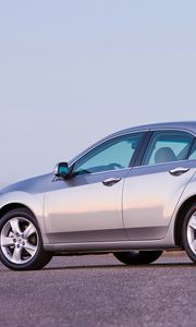 Preview wallpaper acura, tsx, 2008, silver metallic, side view, style, cars, sky