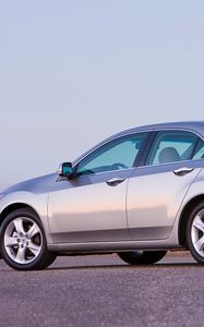 Preview wallpaper acura, tsx, 2008, silver metallic, side view, style, cars, sky