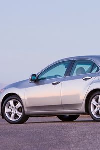 Preview wallpaper acura, tsx, 2008, silver metallic, side view, style, cars, sky