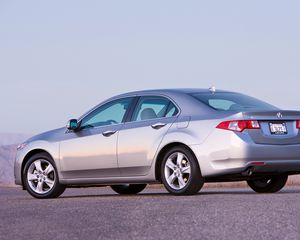 Preview wallpaper acura, tsx, 2008, silver metallic, side view, style, cars, sky