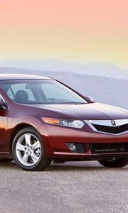 Preview wallpaper acura, tsx, 2008, red, side view, style, cars, mountains, asphalt