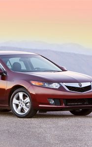 Preview wallpaper acura, tsx, 2008, red, side view, style, cars, mountains, asphalt