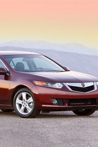 Preview wallpaper acura, tsx, 2008, red, side view, style, cars, mountains, asphalt