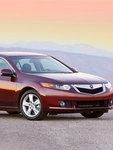 Preview wallpaper acura, tsx, 2008, red, side view, style, cars, mountains, asphalt