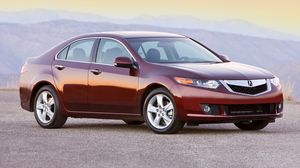 Preview wallpaper acura, tsx, 2008, red, side view, style, cars, mountains, asphalt